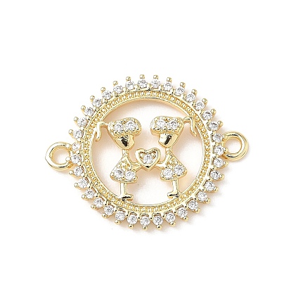 Подвески-соединители для дружбы с латунными подвесками из прозрачных кубических цирконий, кольцо с девушками-ссылками, без свинца и без кадмия, долговечный, стойки покрытие