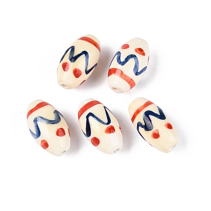 Фарфоровые бусины ручной работы, расписанные вручную керамические бусины, овал с волной, пастельный фарфор