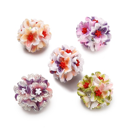 Бусины со стразами, полимерная глина , цветок, с смолой и абс пластика имитация жемчуга