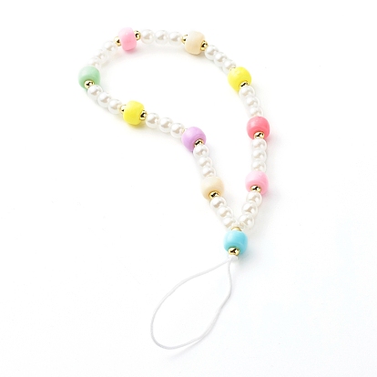 Opaque Polystyrene Plastic Beads Mobile Straps, with ABS Plastic Imitation Pearl Round Beads, ABS Plastic Beads and Braided Nylon Thread