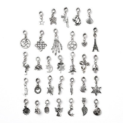 35Pcs 35 Styles Alloy European Dangle Charms, Large Hole Beads, Mixed Shapes