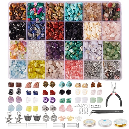 Jewelry Making Kit, Gemstone Beads, Alloy Pendants, 304 Stainless Steel Eye Pin & jump rings, Iron Earring Hooks, Elastic Crystal Thread, Anti-static Tweezers, 45# Carbon Steel Jewelry Pliers