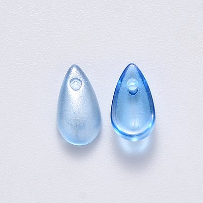 Transparent Spray Painted Glass Charms, Teardrop, Mixed Style