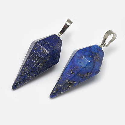 Gemstone Pendants, with Platinum Tone Brass Findings, Bicone