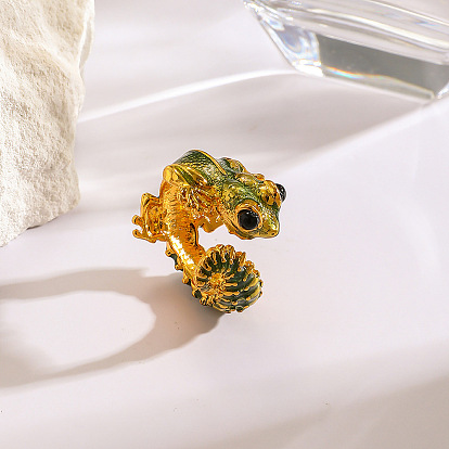 Alloy Enamel Cuff Open Rings, Lizard, Golden