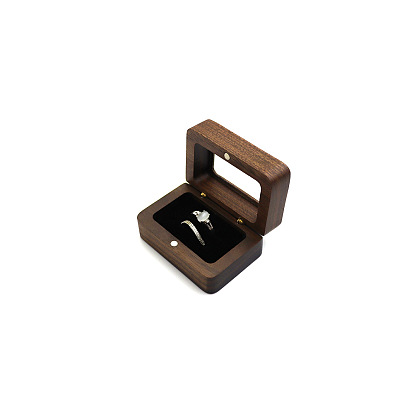 Magnetic Wooden Ring Storage Boxes, with Clear Window & Velvet Inside, Rectangle