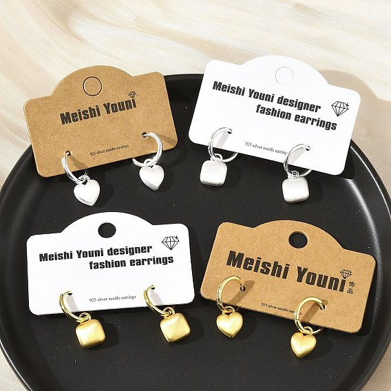 Латунные серьги обруча, квадрат сердца