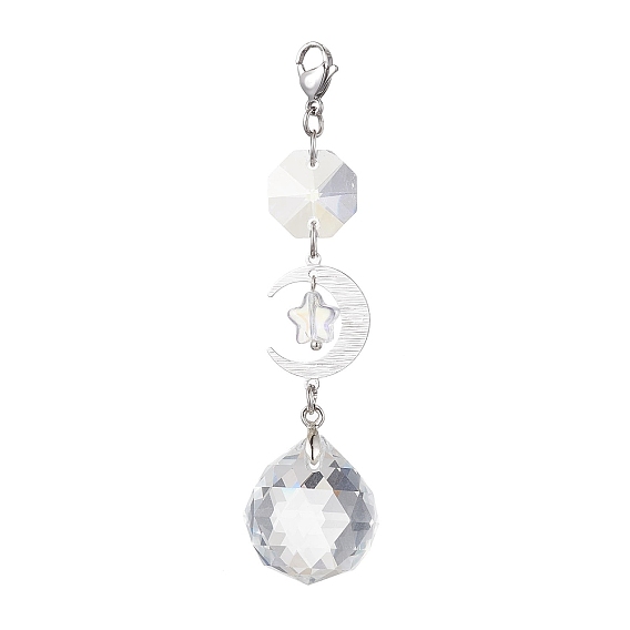 Украшение из латунного кулона «Солнце/звезда/луна», стеклянная подвеска-капля/восьмиугольник и застежка-когти омара