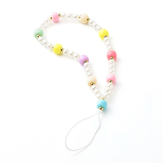 Opaque Polystyrene Plastic Beads Mobile Straps, with ABS Plastic Imitation Pearl Round Beads, ABS Plastic Beads and Braided Nylon Thread