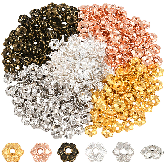 350 шт. 5 цвета сплава колпачки для бусин эмалевые оправы, 6-лепестков цветка