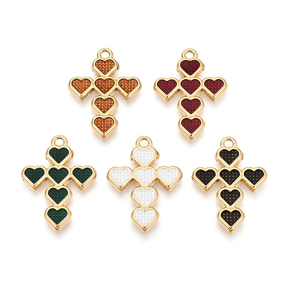 304 подвески из нержавеющей стали и эмали, крест и сердечки, золотые