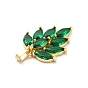 Brass Pendants, with Green Glass, Leaf Charm