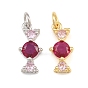 Brass Micro Pave Fuchsia Cubic Zirconia Pendants, Bowknot Charms, Rack Plating, Long-Lasting Plated, Lead Free & Cadmium Free