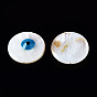 Natural Freshwater Shell Beads, with Enamel, Flat Round with Evil Eye