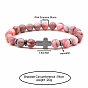 8MM Round Gemstone Beaded Stretch Bracelets with Synthetic Non-magnetic Hematite Cross