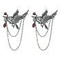 2Pcs Gothic Style Crow with Rose Alloy Rhinestone Hanging Chain Brooches