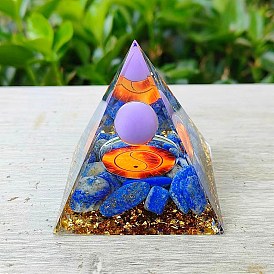 Orgonite Pyramid Resin Energy Generators, Reiki Natural Lapis Lazuli Chips Inside for Home Office Desk Decoration