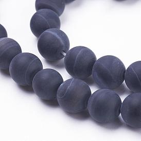 Agate à rayures noires naturelles / brins de perles d'agate à bandes, givré, ronde