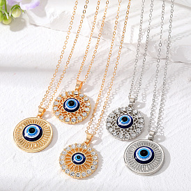 Devil Eye Pendant Necklace with Intricate Cutouts - Gothic Alloy Eyeball Charm for Sweaters and Collarbones
