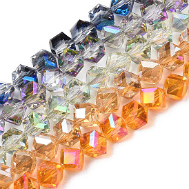 Electroplate transparentes cuentas de vidrio hebras, color de ab chapado, facetados, cuentas de cubo diagonal