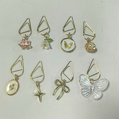 8Pcs Steel Paper Clips, with Alloy Enamel & Resin Pendants