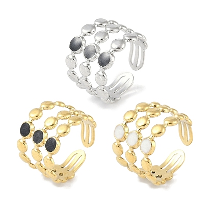 Ионное покрытие (ip) 304 плоские круглые манжеты с эмалью из нержавеющей стали, кольца на пальцах, открытые кольца с тройной линией для женщин