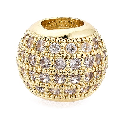 Brass Micro Pave Clear Cubic Zirconia European Beads, Large Hole Beads, Rondelle