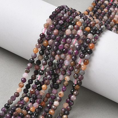 Натуральные рубиновые бисерные пряди, граненые, круглые