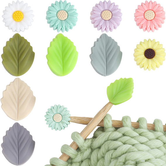 20Pcs 10 Styles Silicone Beads, Daisy & Leaf, Focal Beads