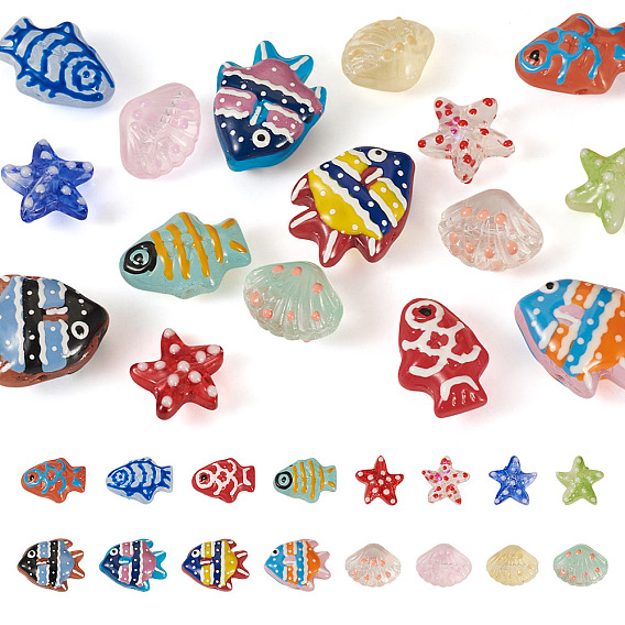 16 шт. 16 стили нити из окрашенных стеклянных бусин, разнообразные