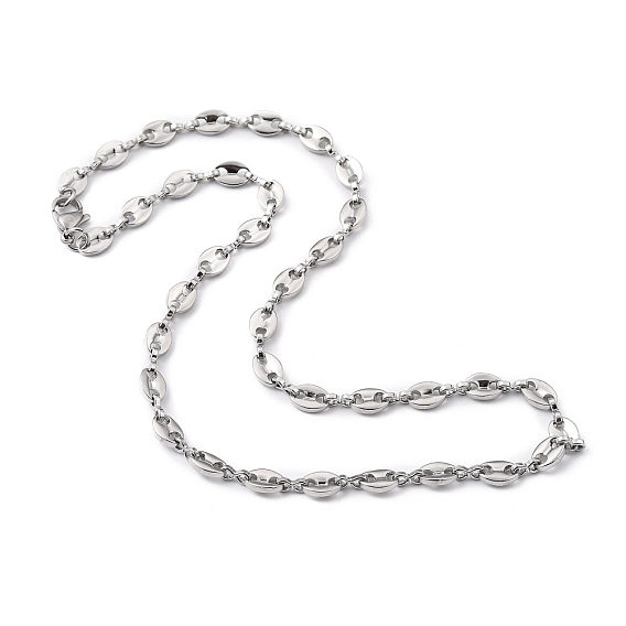 304 Stainless Steel Coffee Bean Chain Necklaces, with Lobster Claw Clasps