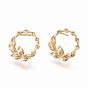 Brass Ear Stud Components, Real 18K Gold Plated, Olive Branch
