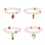 Candy Color Round Beaded Stretch Bracelet with Enamel Charm for Kid