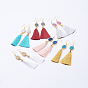 Ice Silk Thread Tassel Dangle Earrings, with Electroplated Natural Druzy Quartz Crystal and Brass Earring Hooks, Golden