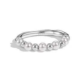 Round Shell Pearl Finger Rings, 925 Sterling Silver Ring for Women