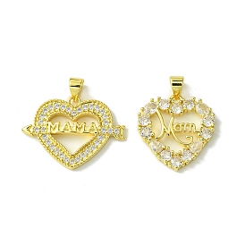Mother's Day Brass Micro Pave Clear Cubic Zirconia Pendant, Heart with Word Mom