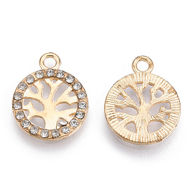 Alloy Pendants, with Crystal Rhinestone, Cadmium Free & Lead Free, Flat Round with Tree