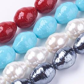 Shell Pearl Beads Strands, Teardrop with Helmix