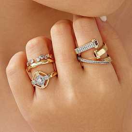 Геометрические латунные микропаве кубические цирконии манжеты открытые кольца для женщин