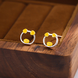 Полые латунные серьги-гвоздики с эмалью, милый поросенок, платина