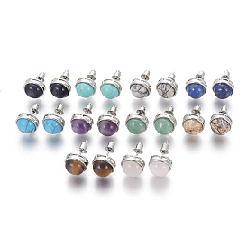 Gemstone Stud Earrings, with Brass Findings, Half Round, Platinum