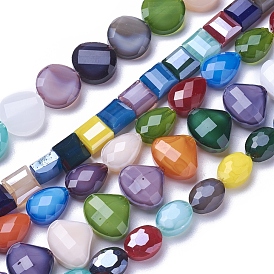 Opaque Solid Color Glass Beads Strands, Faceted, Mixed Shapes