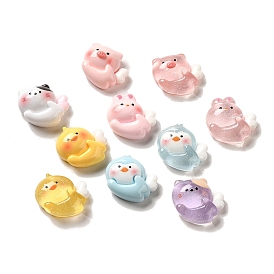Resin Decoden Cabochons, Pig & Duck & Cat Animals with Wing, Opaque & Translucent, Mixed Shapes