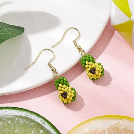 304 из нержавеющей стали болтаться серьги, с подвесками из плетеного стекла авокадо и стеклянными жемчужными бусинами