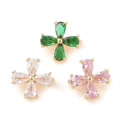 Проставки из латуни и кубического циркония, 4-лепестков цветка, золотые