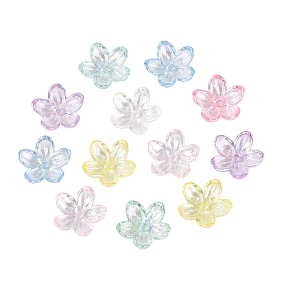 Transparent Plastic Bead Caps, 5-Petal Flower, AB Color Plated