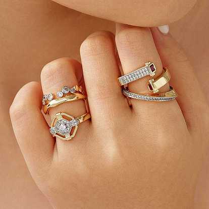 Геометрические латунные микропаве кубические цирконии манжеты открытые кольца для женщин