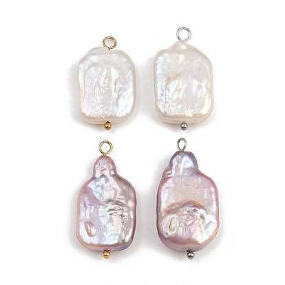 Подвески из натурального пресноводного жемчуга Кеши, прямоугольник амулеты, с 304 петлями из нержавеющей стали