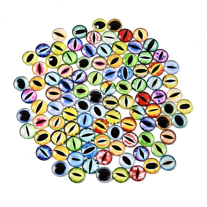 Cabochons en verre transparent imprimé, demi-rond avec motif oeil