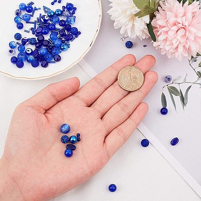 PandaHall Elite 18 Style Blue Glass Beads, for Summer Bracelets, Necklaces Jewelry Making, Evil Eye & Round & Rondell & Oval & Bone & Tube Shape